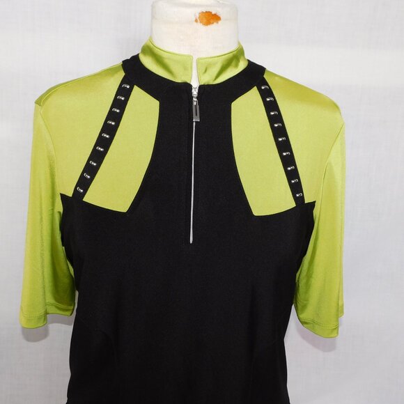 Jamie Sadock Womens M Black Green 1//4 zip mock neck studded Golf Polo Shirt - Picture 2 of 9